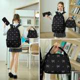 FADOVYE Waterproof Laptop Backpack for Girls Women, Water Resistant College School Backpack Casual Daypacks with Lunch Box Pencil Case (Bows-Black)
