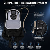 Graxivo Hydration Backpack with 2L Water Bladder, Lightweight Water Backpack with Waist Pockets & Helmet Holder, Small Sport Daypack for Mountain Biking, Hiking, Trail Running, Gear for Men Women