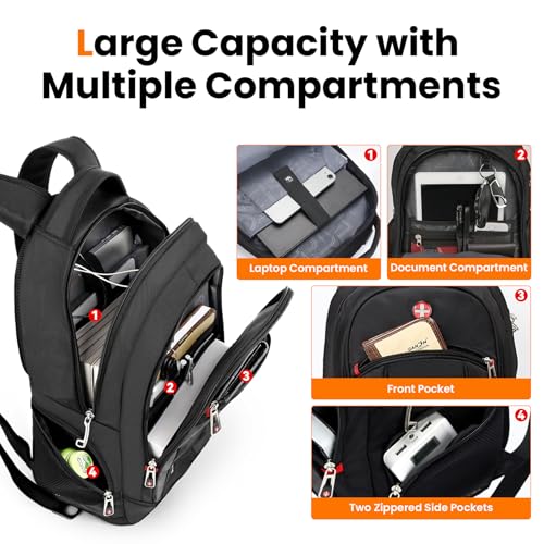 Verlenpaple CROSSGEAR Travel Laptop Backpack for Men, Large Anti-theft Commuter Laptop Backpack, Fit 15.6 Inch Computer, Charging Port, Water Resistant, Business Work Casual Daypack for Women, Black