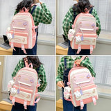 WEGUZIX Kawaii 5PCS Backpack Set for Teen Girls with Cute Bear Accessories - Aesthetic School Bookbag Back to School Supplies, A-Pink