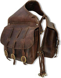 Coltoro Leather Horse Riding 2 Compartment Saddle Bag Brown for Western Saddle with Straps Around Pommel