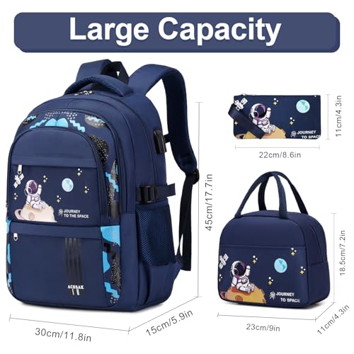 ACESAK Backpack for Boys - Boy Backpack Schoolbag for Boys Kids Children Teens Girls Elementary Middle School Bags, Waterproof Lightweight Kids Bookbag Backpacks Casual Daypack with Lunch Bag Set