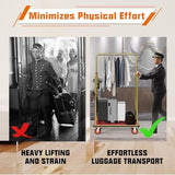 Gold Hotel Luggage Cart,42"x24" Bellman Cart with Baffle Guardrail and 6In Caster Weight Capacity Up to 850LBS Provide Convenience to Guest Gold Finished Hotel Cart Add Elegance to Hotel&Resort