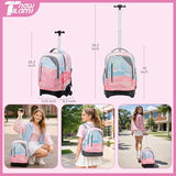 NEW TILAMI 18 Inch Rolling Backpack with Wheels for Girls Boys Kids Laptop Backpack School Travel, Pink Sunset