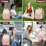 Laptop Backpack for Women College Bookbag: 15.6 Inch Cute Work Backpacks with USB Charger Waterproof Stylish Womens Computer Bag for Teachers Nurses Casual Business Travel Back Pack (Pink Beige)