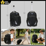 NEW TILAMI 18 Inch Rolling Backpack for Kids, Boys Wheeled Laptop Rolling Backpack for Girls Travel School Student Trip Using, Black