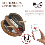 S-ZONE Small Crossbody Bags for Women Trendy RFID Blocking Cross body Bag Leather Cell Phone Wide Strap Shoulder Purses Light Brown