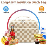 Bluboon Kids Girls Lunch Bag Insulated Lunch Box for school Corduroy Lunch Cooler Organizer School Kids Lunch Tote (Corduroy checkered brown)