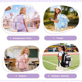 QIXIHU Kids Backpack for Girls, Bookbag for Elementary Students Kawaii Ita School Bag with Pins for Teens Lightweight Water Resistant Travel Backpack with Luggage Strap, Purple