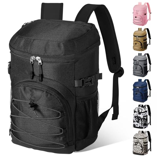 NECKORY Cooler Backpack, Lightweight and Large Capacity Soft Backpack Cooler, Leak Proof Bag for Men Women, Waterproof Insulated Lunch Bag Portable for Camping Traveling Hiking Office (Black)