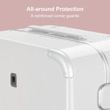LEVEL8 Zipperless Carry On Luggage Airline Approved with Aluminum Frame, Cute Hardshell Suitcase with Spinner Wheels, Metal Rolling Travel Case with Tsa Locks, 20 Inch, Off White