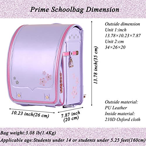Star-Wind Randoseru Ransel backpack automatic Japanese school bag boys girls leather light weight Rain Cover(Purple)
