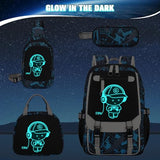 Bevalsa Backpack for Boys, Cool Luminous Boys Backpack with Sling Bag, Lunch Box & Pen Case, School Bags for Kids Children Teens Elementary Middle Schools, Bookbag Glow In The Dark (Blue)