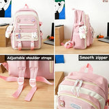 WEGUZIX Kawaii 5PCS Backpack Set for Teen Girls with Cute Bear Accessories - Aesthetic School Bookbag Back to School Supplies, A-Pink