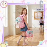 Meetbelify Cute Cat School Backpacks for Girls Backpack with Lunch Bag for Elmentary Students Kids Travel Bookbag for Girls Age 6-12