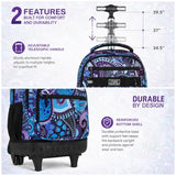 gxtvo Rolling Backpack for Women, Adults Wheeled Bookbag with Lunch Box for Girls, Water Resistant Roller School Bag for College Teens Kids Travel - Purple Flower