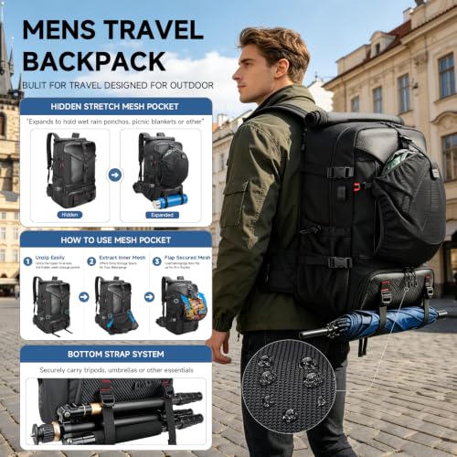SWICKY Carry-on Travel Backpack for Men, Airline Approved Convertible Duffle Backpack with Shoe Compartment & USB Charging Port, Water Resistant 17.3 Inch Laptop Backpack for Travel Gym Camping