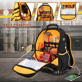 Marscamd Tool Backpack with Hard Bottom and a Tool Pouch, Heavy Duty Tool Bag with Multiple Pockets and Laptop Sleeve, Black