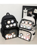 VOUSXLLEZ Ita Bag Backpack Double Window Pins Bag with insert, Backpack for Cosplay and Concert(Pins NOT Included) (Black)