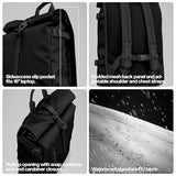 RAINS Rolltop Rucksack Large – Black Waterproof Rolltop Backpack Water Resistant Water Repellent Commuter Travel Pack Urban Minimalist Design – 2 Year Warranty