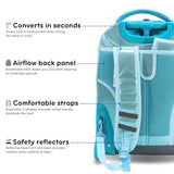 J World Sunrise Kids Rolling Backpack with Wheels for Girls Boys, Roller Bookbag for School, 18 x 13 x 9 Inches, Metallic Teal