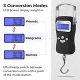 AWS Digital Luggage Scale, Fish Weighing Scale, Hanging Scale 110lb/50kg – Die-Cast Metal Construction, Built-in Tape Measure, Hook & Handle – for Travel, Fishing, Archery, Hunting, Outdoor (Black)
