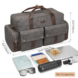 S-ZONE Unisex 56L Duffle Bag Canvas Travel Bag Carry on Leather Trim Overnight Weekender Bag Sports Bag for Travel Weekend Holiday, Grey