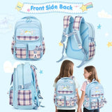 KIEAL 16.5/19IN School Backpack for Girls with 24Pcs Accessories, Anti-Theft Kids Backpack for Students, New Semester Presents with Pins and Card Holder