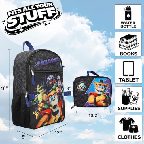 BIOWORLD Unisex Five Nights At Freddy's Security Breach Fazcade 5-Piece Backpack Set (Little Kid/Big Kid), Blue, One size