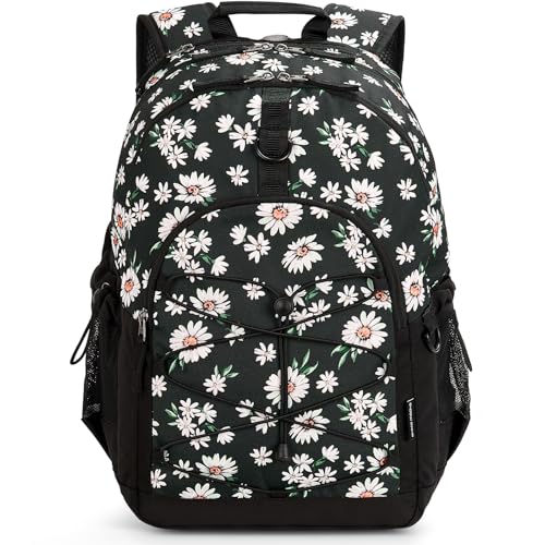 Choco Mocha Daisy Backpack for Teen Girls, Travel School Backpack for Girls Middle School Large Bookbag 18 Inch, Black