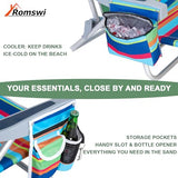 2Pk Aluminum Extra Wide 5-Position Lay Flat Folding Backpack Beach Chairs for Adults, with Cooler Bag, Cup&Phone Holder, Towel Bar for Outdoor Lawn Picnic Sport, Portable Camping Chairs, Multi Stripes