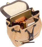 Cole Haan Women's Backpack - Alexandria Small Flap Backpack, Raffia/Chocolate