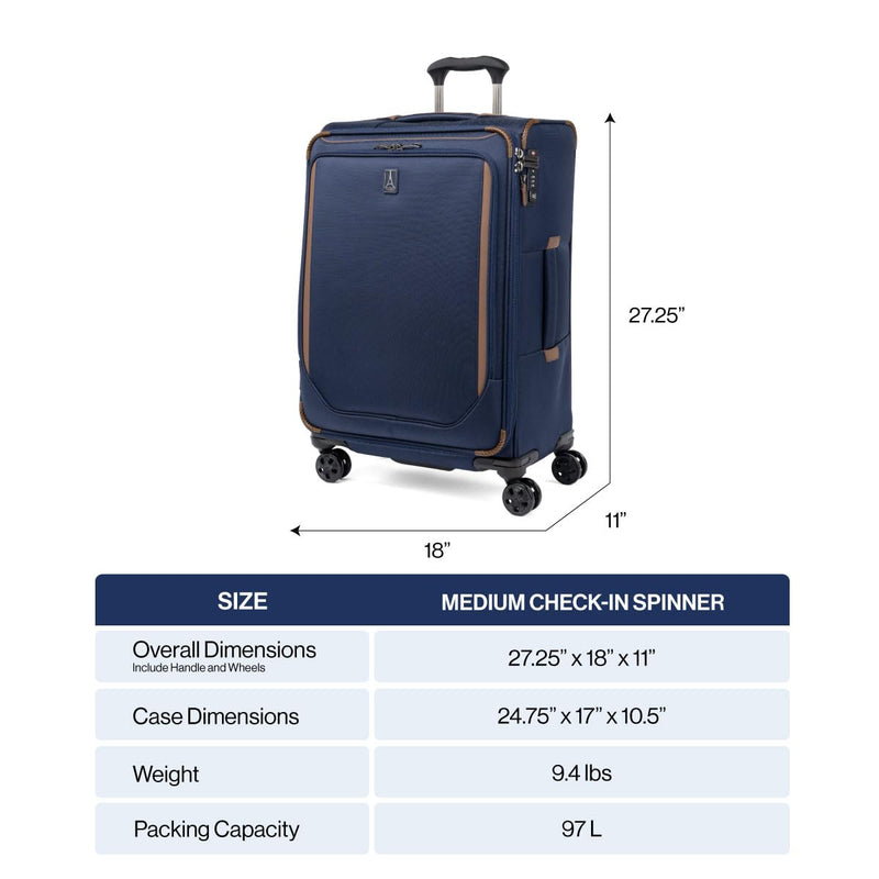 Travelpro Crew Classic Lightweight Softside Expandable Checked Luggage, 8 Wheel Spinner Suitcase, TSA Lock, Men and Women, Checked Medium 25-Inch, Patriot Blue