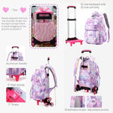 NIWEIYA Kids Rolling Backpack for Girls School Backpack with Wheels for Girls Wheeled Bookbags Roller Trolley Bags for Primary Students, 2-Wheel Purple