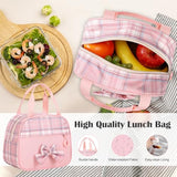 Bevalsa Rolling Backpack for Girls, Roller Backpack with Wheels, Cute Bow Plaid Wheeled School Bookbag Set with Lunch Bag & Pen Case, Suitcases for Kids Teens Elementary Middle Student (Pink)