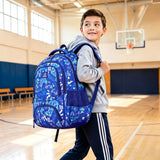 MYGOO Boys School Backpack Doubleday Gamer Blue Bookbag for Elementary Middle School Ages 5-12, 17 inch Large Capacity 24L Kids Student Travel Bags