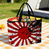 Japanese Chariot Flag Mesh Beach Bag, Red Black Flag Abstract Large Tote Bag for Swim Pool Beach Travel
