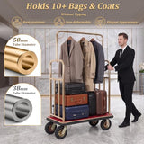 2000 LBS Heavy Duty Hotel Luggage Cart, Gold Bellman Cart with Carpeted Platform, 8" Pneumatic Wheels & Bumper Rails, Rolling Bellhop Luggage Trolley for Hotel, Resort & Condo, 42" x 26" x 70"
