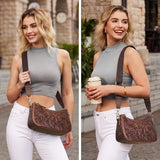 S-ZONE Leather Shoulder Bag for Women Small Crossbody Bags Hobo Purses with 2 Straps (Rose Pattern Dark Brown)