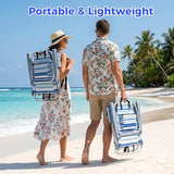 Backpack Beach Camping Chairs with 8 Positions Lay Flat, 2 Pack Lightweight Folding Beach Chair with Adjustable Headrest, Pouch, Cup Holder for Outdoor Lawn Picnic, Support 300LBS(Stripes_Blue & Cyan)
