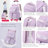 MITOWERMI Rolling Backpack for Girls, Backpack with Wheels for Girls, Kids Roller Trolley Bags Wheeled School Bookbag Purple-6 wheels