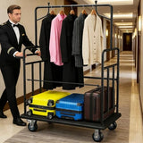 Luggage Cart,Heavy-Duty Steel Luggage Trolley with 360°Silent Wheels,1100LBS Load Hand Truck,Anti-Collision Strip for Hotel Bellman,Airport & Resort Use,Smooth-Rolling Platform Dolly