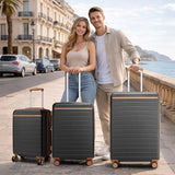 Kono Checked Suitcase 24in Expandable ABS+PC Side Handle luggage Black