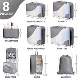 8 Set Packing Cubes for Travel, Grey