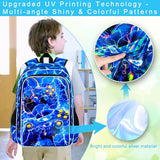 ZLYERT 3Pcs Gamer Backpack for Boy, 17" Lightning School Bookbag for Elementary Preschool Kindergarten, Kids School Thunder Backpacks with Lunch Box (Blue)