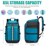 BISKLNDN Ski Boot Bag, 65L Ski Boot Travel Backpack for Ski Helmet, Goggles, Gloves, Skis, Snowboard & Accessories, Waterproof Ski Bag