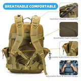 gracedon Tactical Backpack - Military Molle Bag 3 Days Pack for men and Women Large Assault Rucksack 45L (Khaki)