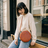 S-ZONE Leather Crossbody Bags for Women Trendy Circle Cross Body Shoulder Bag Designer Round Purses
