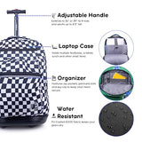 J World Sundance Laptop Rolling Backpack for Girls Boys. Roller Bookbag with Wheels, 20 Inch, Wavy Checkers