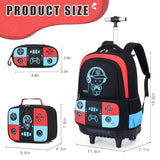 Bevalsa Rolling Backpack for Boys,Cool Luminous Gamer Roller School Backpacks with Lunch Box & Pencil Case,Kids Wheeled Schoolbag Bookbag with Wheels for Kindergarten Elementary School Travel